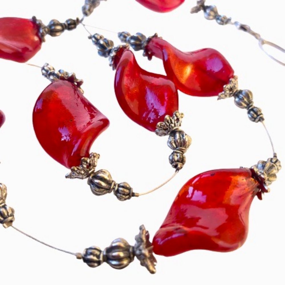 Original Designs Red Glass Beads Necklace Handcrafted NEW